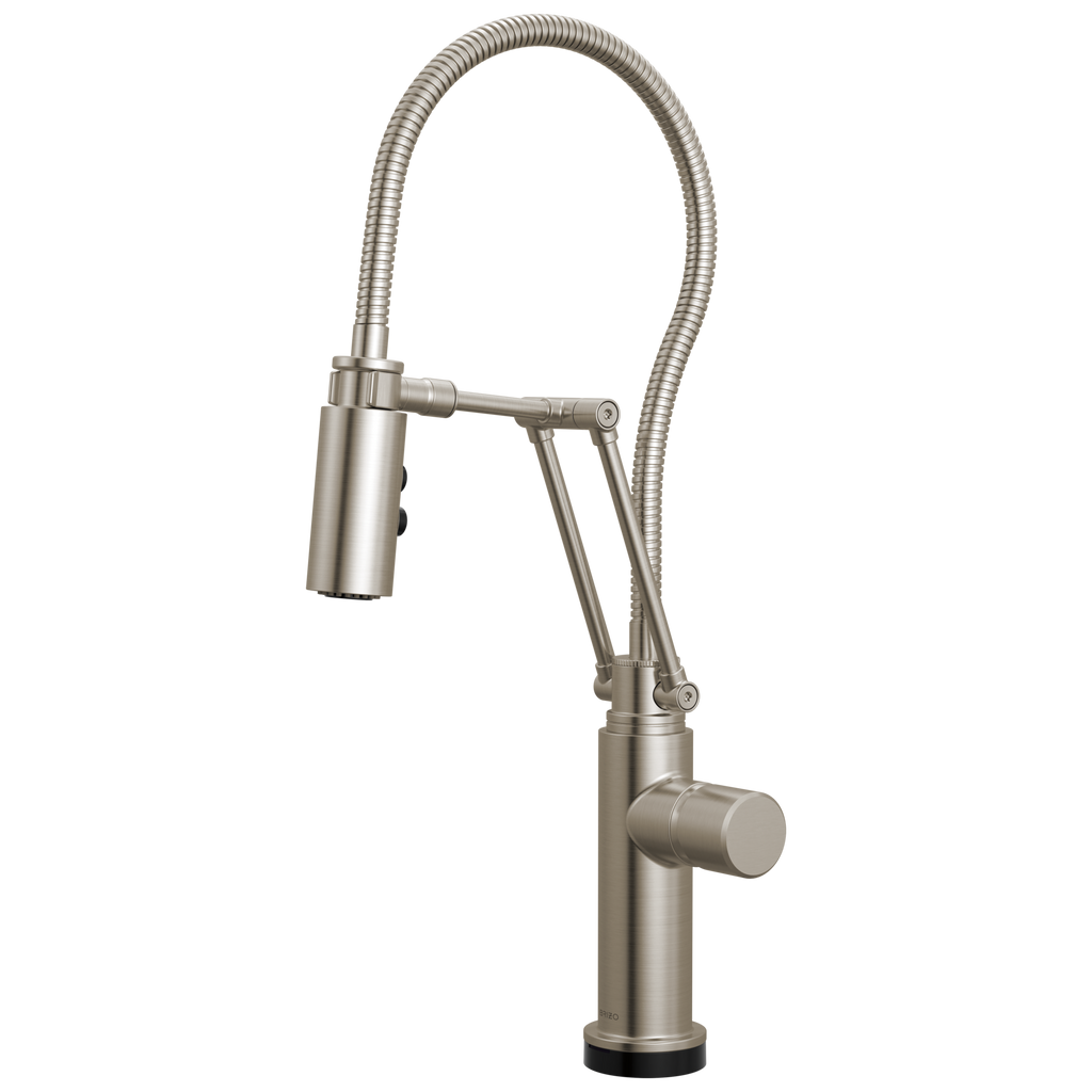 Brizo Odin Mezcladora Articulante SmartTouch® con Manguera Integrada — Acero Inoxidable — Perilla Metálica
