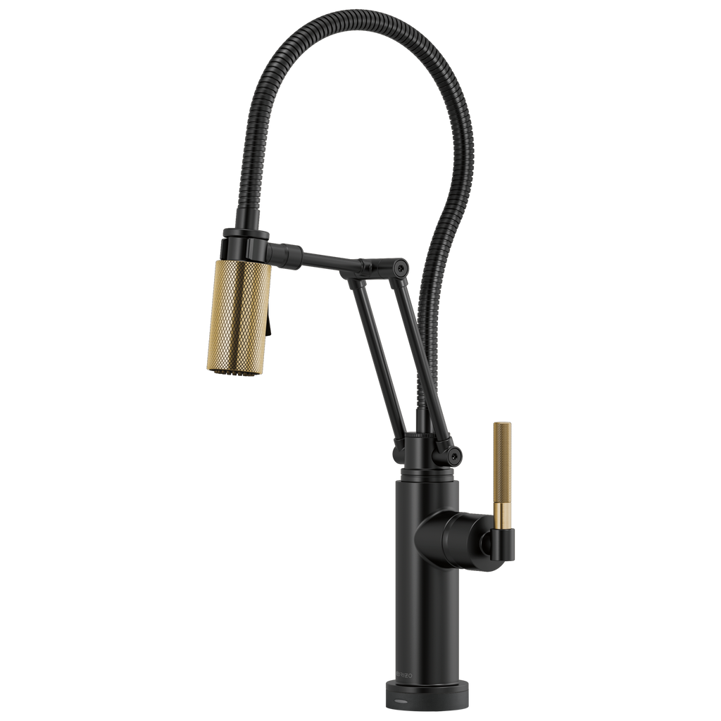 Brizo Litze Mezcladora Articulante SmartTouch® con Manguera Integrada (64143LF) — Negro Mate/Oro Luxe