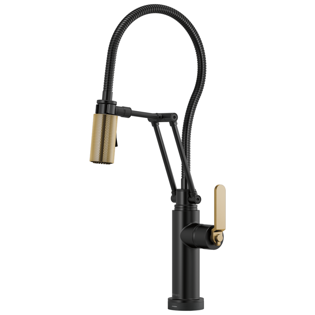 Brizo Litze Mezcladora Articulante SmartTouch® con Manguera Integrada (64144LF) — Negro Mate/Oro Luxe