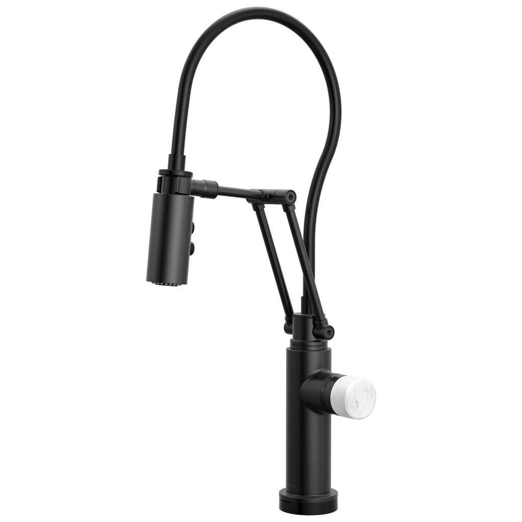 Brizo Odin Mezcladora Articulante SmartTouch® — Negro Mate — Perilla de Mármol Blanco