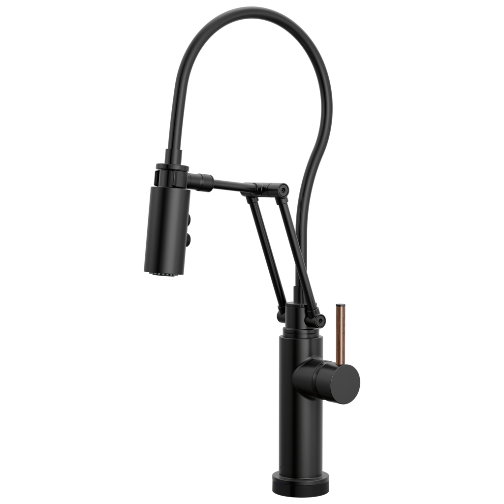 Brizo Odin Mezcladora Articulante SmartTouch® — Negro Mate — Manija de Madera