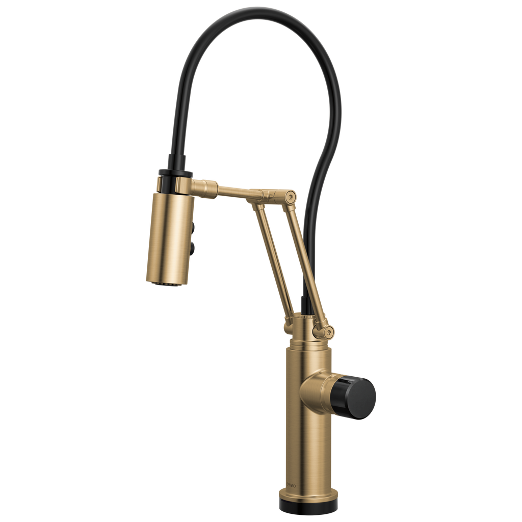 Brizo Odin Mezcladora Articulante SmartTouch® — Oro Luxe — Perilla con Cristal Negro