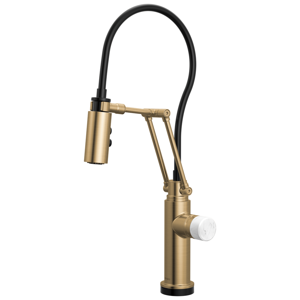 Brizo Odin Mezcladora Articulante SmartTouch® — Oro Luxe — Perilla de Mármol Blanco