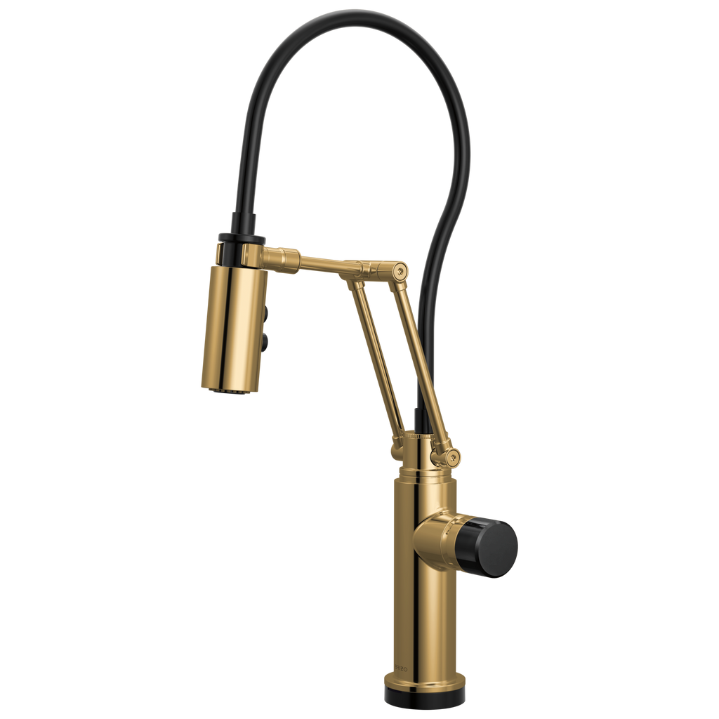 Brizo Odin Mezcladora Articulante SmartTouch® — Oro Pulido — Perilla con Cristal Negro