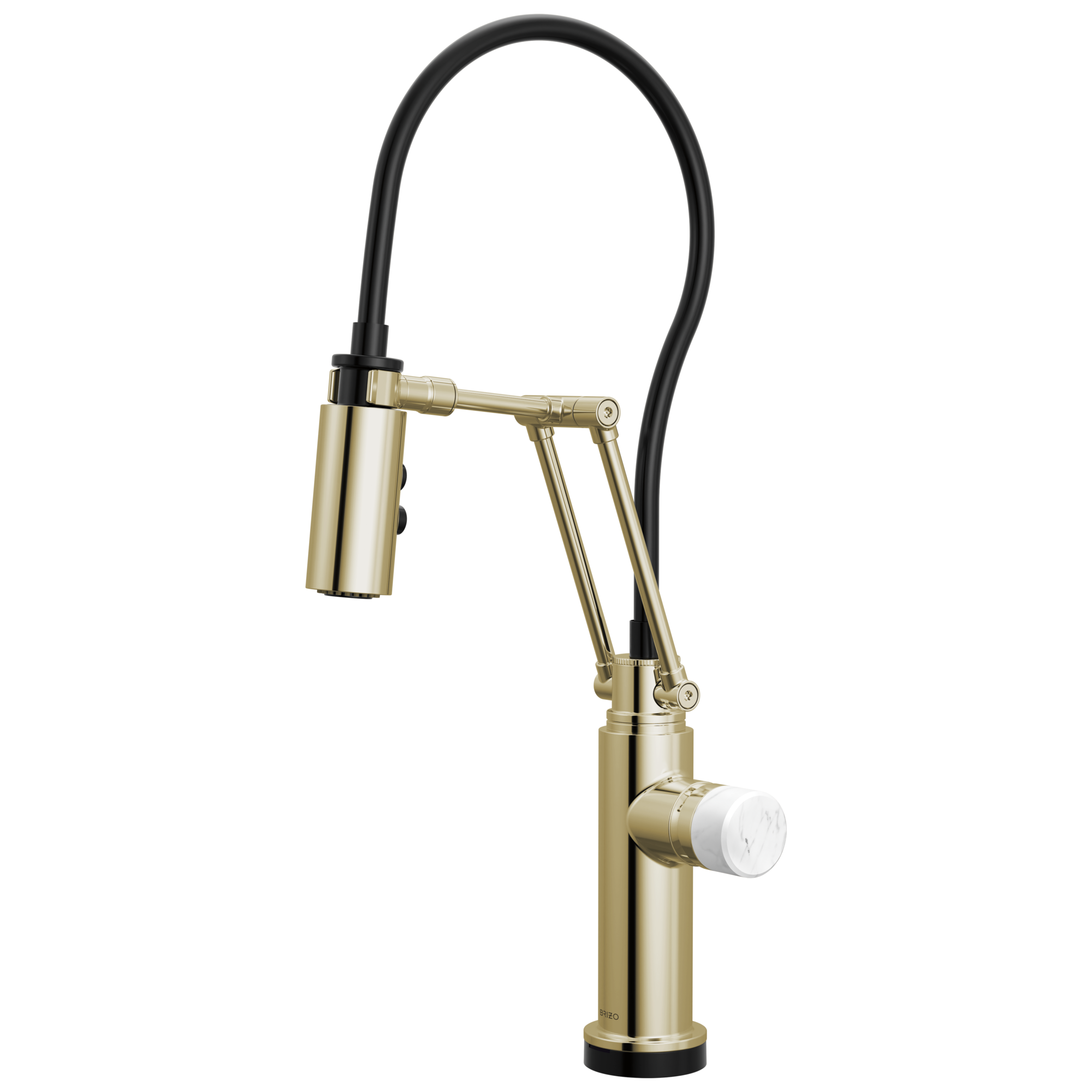 Brizo Odin Mezcladora Articulante SmartTouch® — Níquel Pulido — Perilla de Mármol Blanco