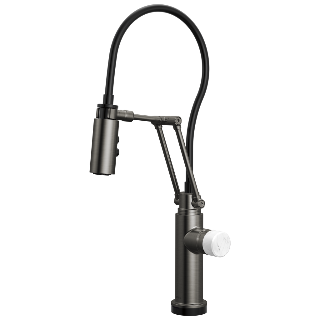 Brizo Odin Mezcladora Articulante SmartTouch® — Acero Luxe — Perilla de Mármol Blanco