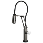 Brizo Odin Mezcladora Articulante SmartTouch® — Acero Luxe — Perilla de Mármol Blanco