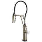 Brizo Odin Mezcladora Articulante SmartTouch® — Acero Inoxidable — Perilla de Mármol Blanco