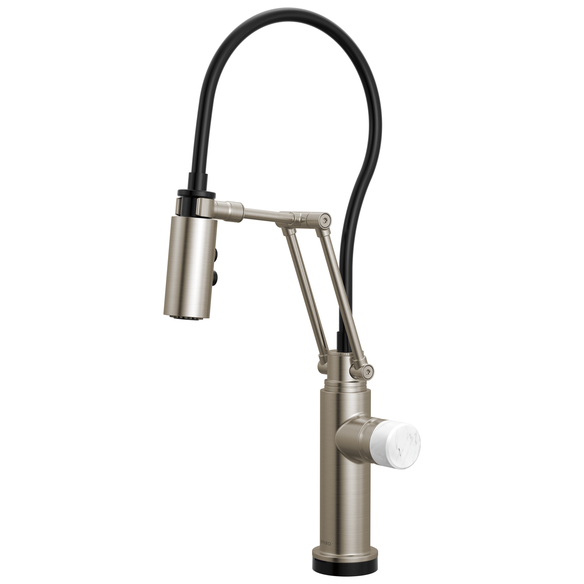 Brizo Odin Mezcladora Articulante SmartTouch® — Acero Inoxidable — Perilla de Mármol Blanco