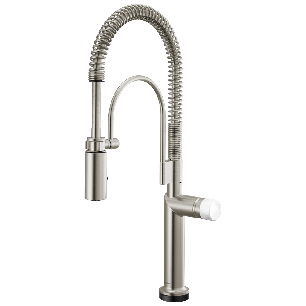 Brizo Odin Mezcladora Semi-Profesional SmartTouch® — Acero Inoxidable — Perilla de Mármol Blanco