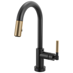Brizo Litze Mezcladora Prep Extraíble SmartTouch® — Surtidor en Arco, Manija Knurled — Negro Mate/Oro Luxe