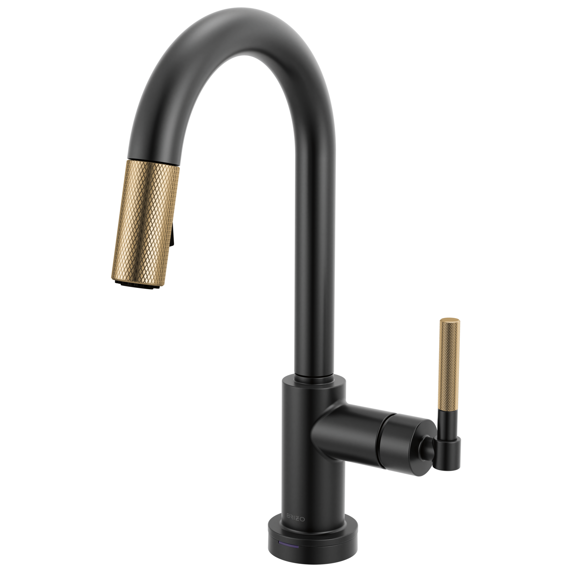 Brizo Litze Mezcladora Prep Extraíble SmartTouch® — Surtidor en Arco, Manija Knurled — Negro Mate/Oro Luxe