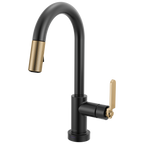 Brizo Litze Mezcladora Prep Extraíble SmartTouch® — Surtidor en Arco, Manija Industrial — Negro Mate/Oro Luxe