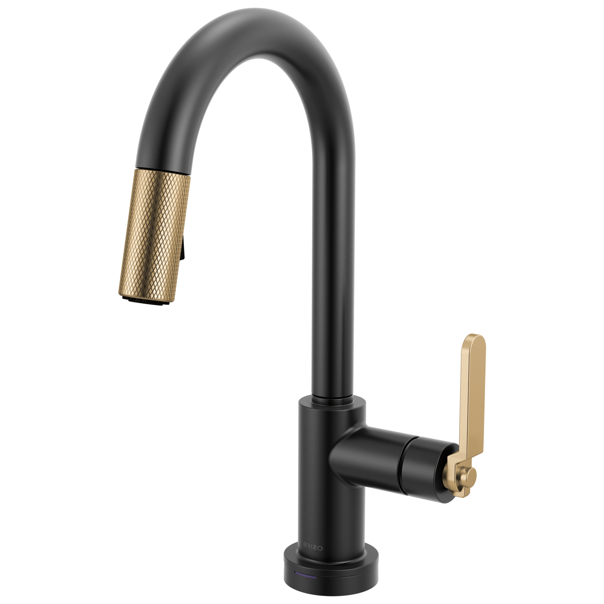 Brizo Litze Mezcladora Prep Extraíble SmartTouch® — Surtidor en Arco, Manija Industrial — Negro Mate/Oro Luxe
