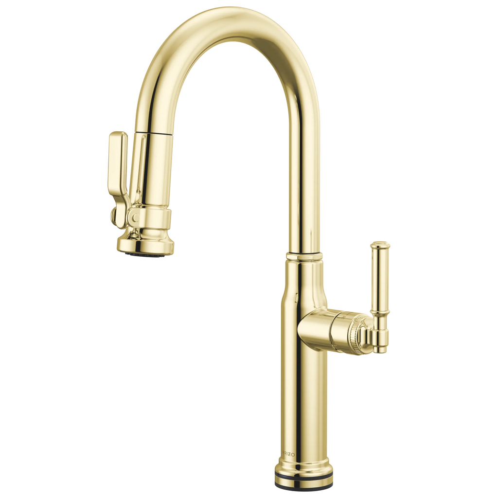 Brizo Faircroft Mezcladora Prep Extraíble SmartTouch® — Surtidor en Arco — Latón sin Laca — Manija Coin Edge
