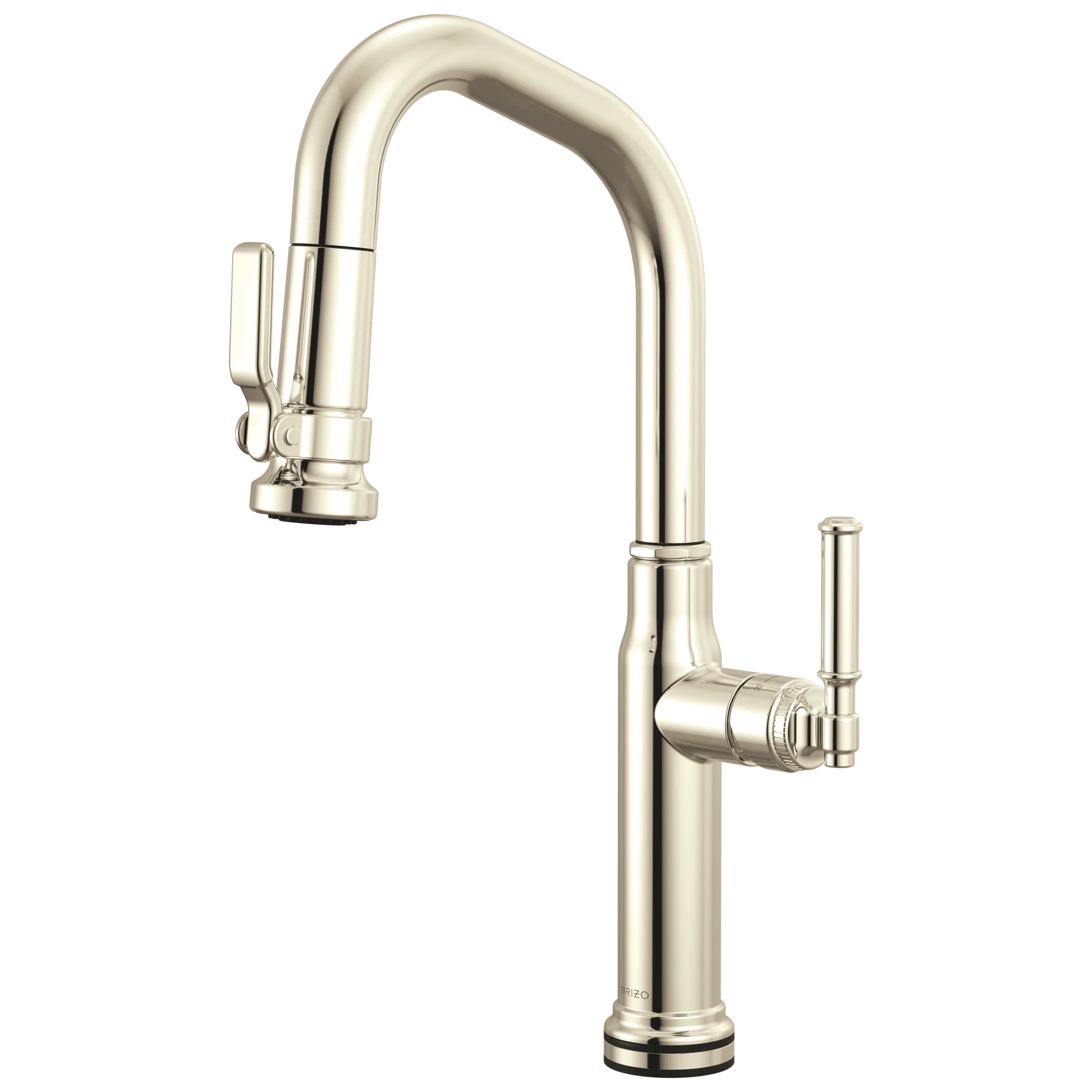 Brizo Faircroft Mezcladora Prep Extraíble SmartTouch® — Surtidor en Ángulo — Níquel Pulido — Manija Coin Edge