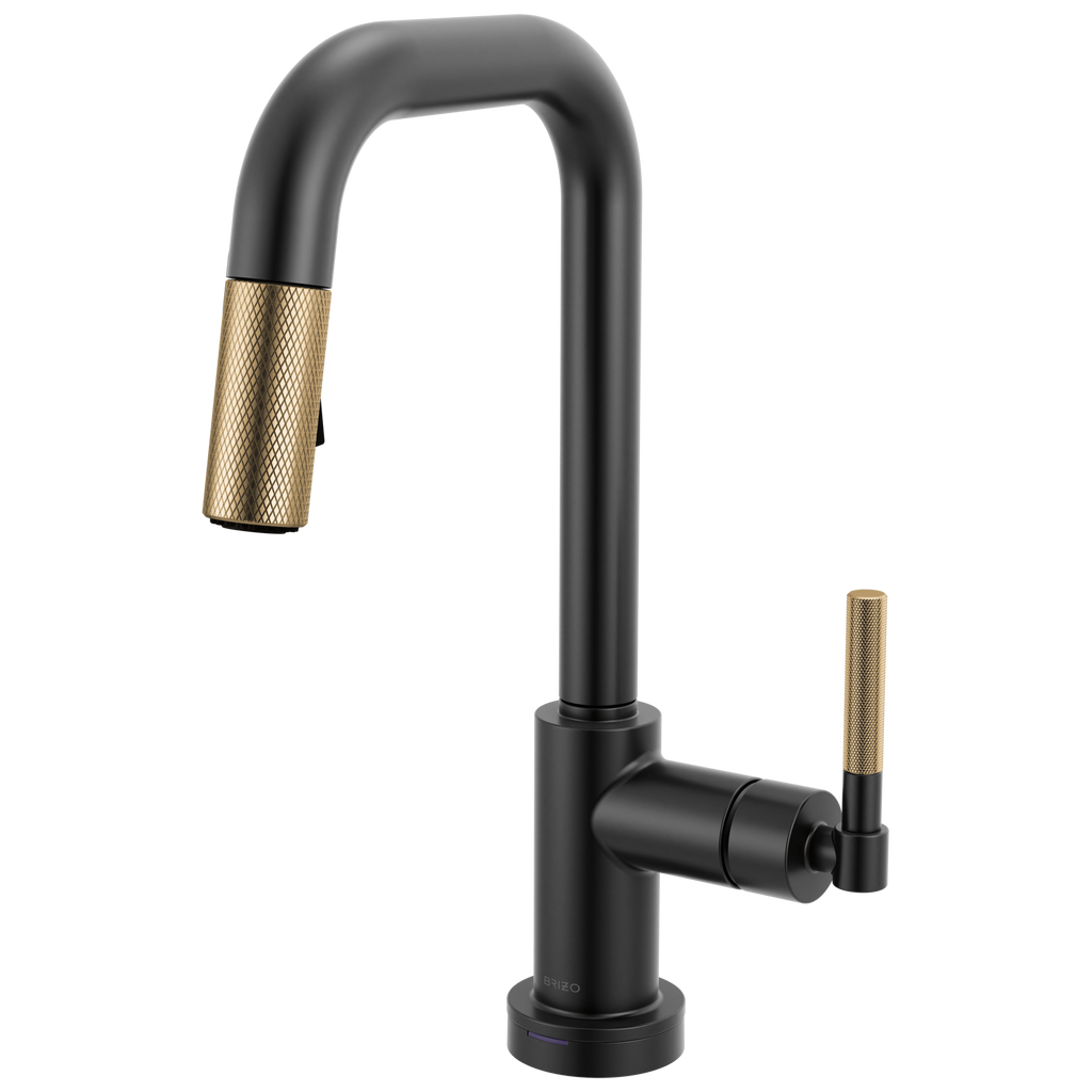 Brizo Litze Mezcladora Prep Extraíble SmartTouch® — Surtidor Cuadrado, Manija Knurled — Negro Mate/Oro Luxe