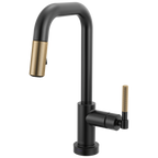 Brizo Litze Mezcladora Prep Extraíble SmartTouch® — Surtidor Cuadrado, Manija Knurled — Negro Mate/Oro Luxe