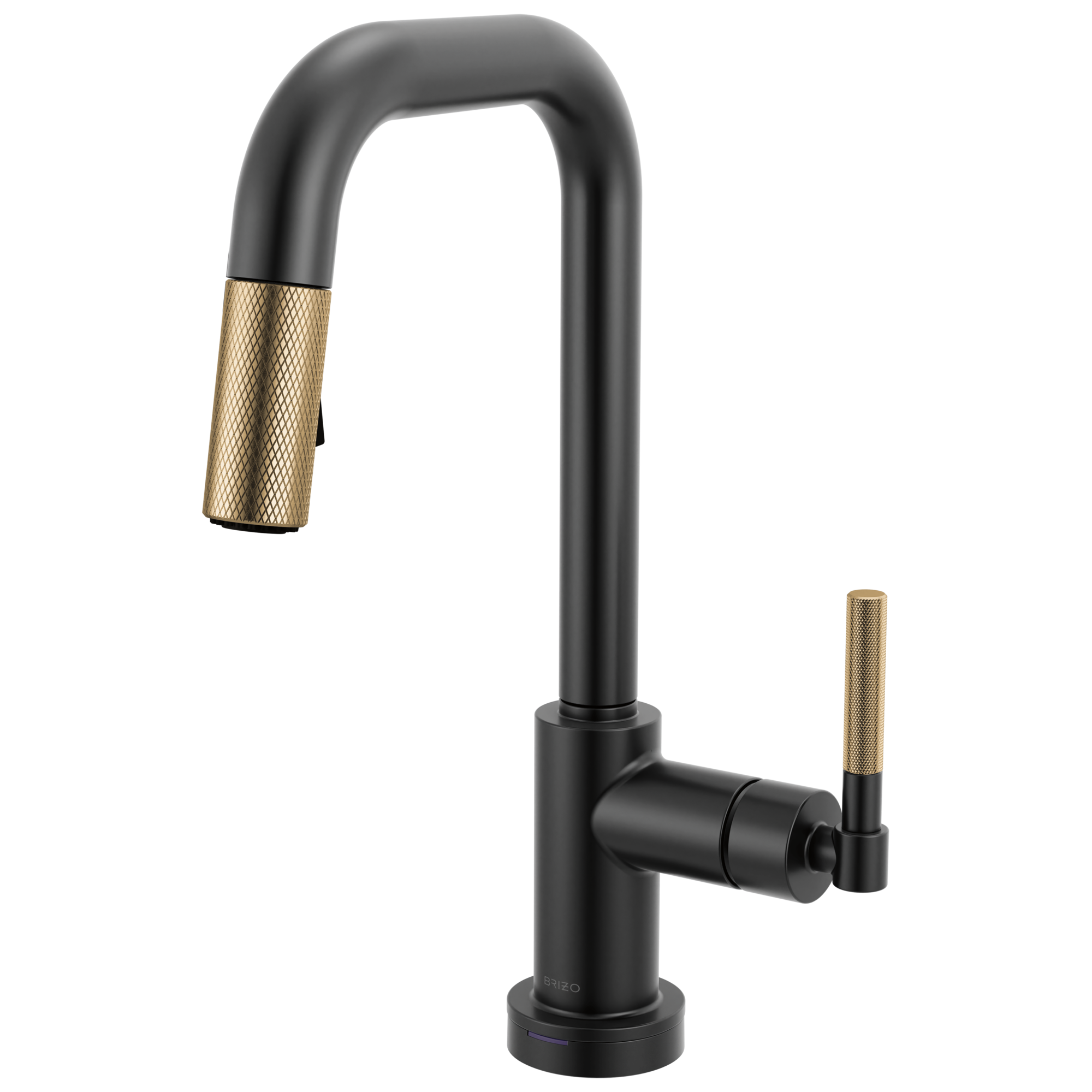 Brizo Litze Mezcladora Prep Extraíble SmartTouch® — Surtidor Cuadrado, Manija Knurled — Negro Mate/Oro Luxe