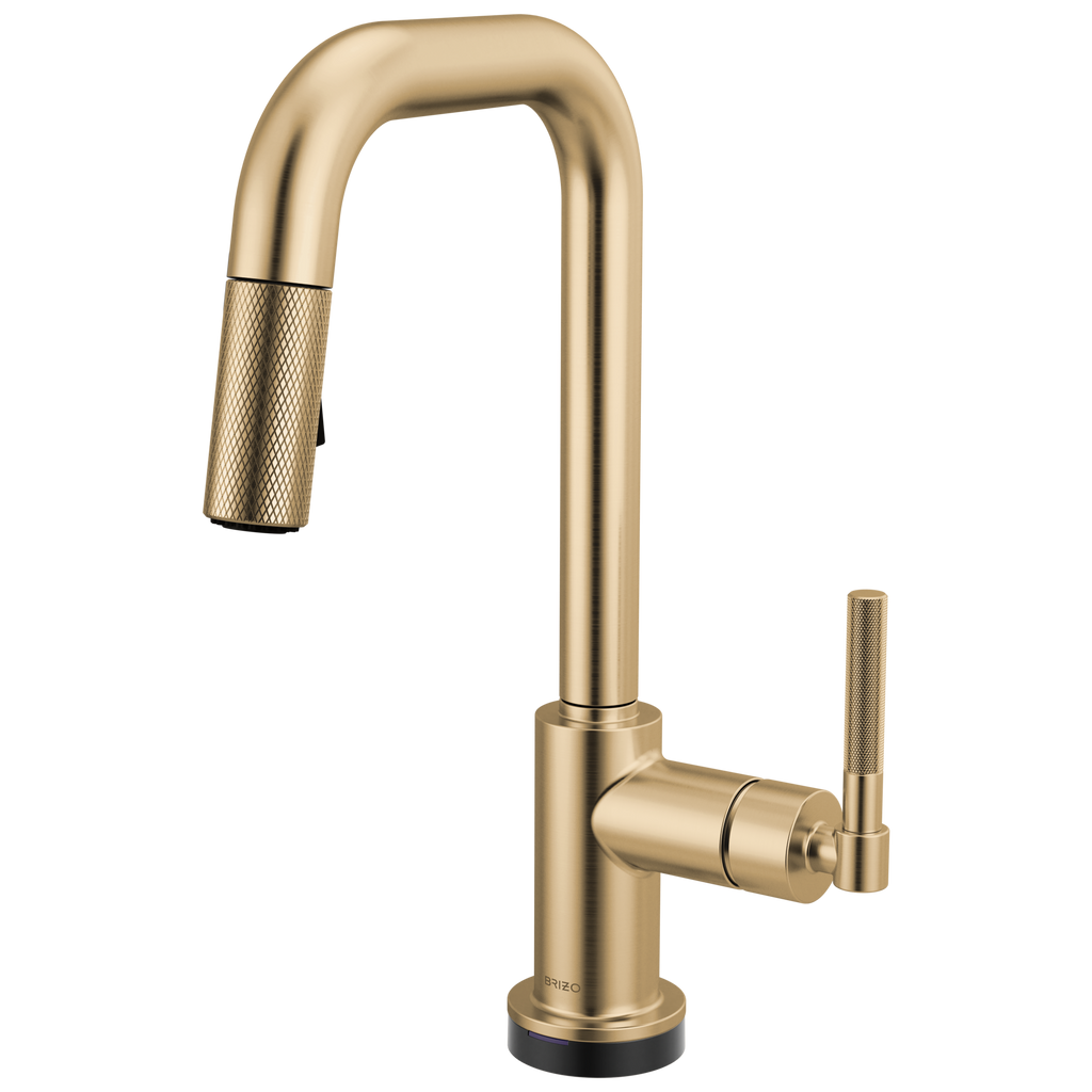 Brizo Litze Mezcladora Prep Extraíble SmartTouch® — Surtidor Cuadrado, Manija Knurled — Oro Luxe
