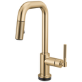 Brizo Litze Mezcladora Prep Extraíble SmartTouch® — Surtidor Cuadrado, Manija Knurled — Oro Luxe