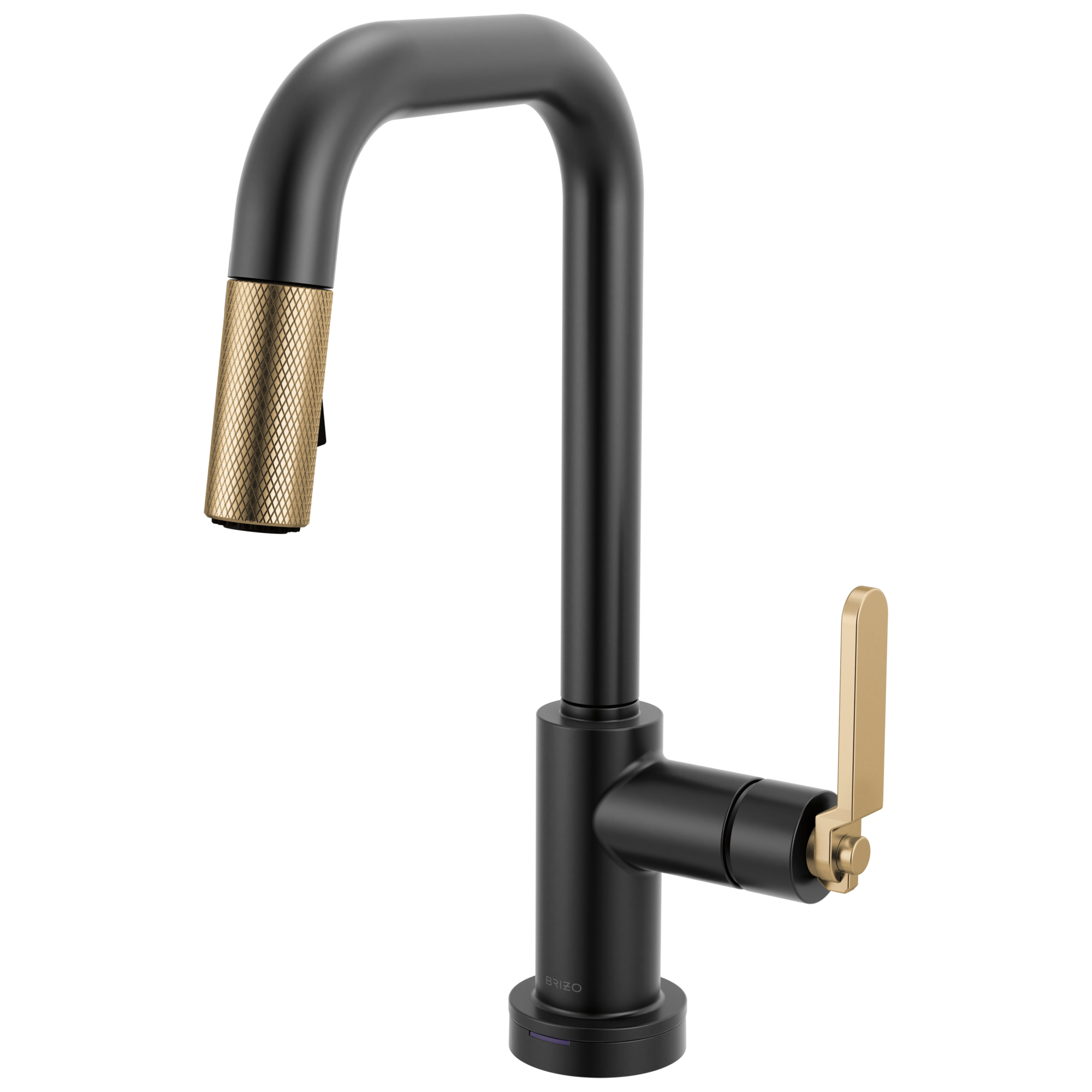 Brizo Litze Mezcladora Prep Extraíble SmartTouch® — Surtidor Cuadrado, Manija Industrial — Negro Mate/Oro Luxe