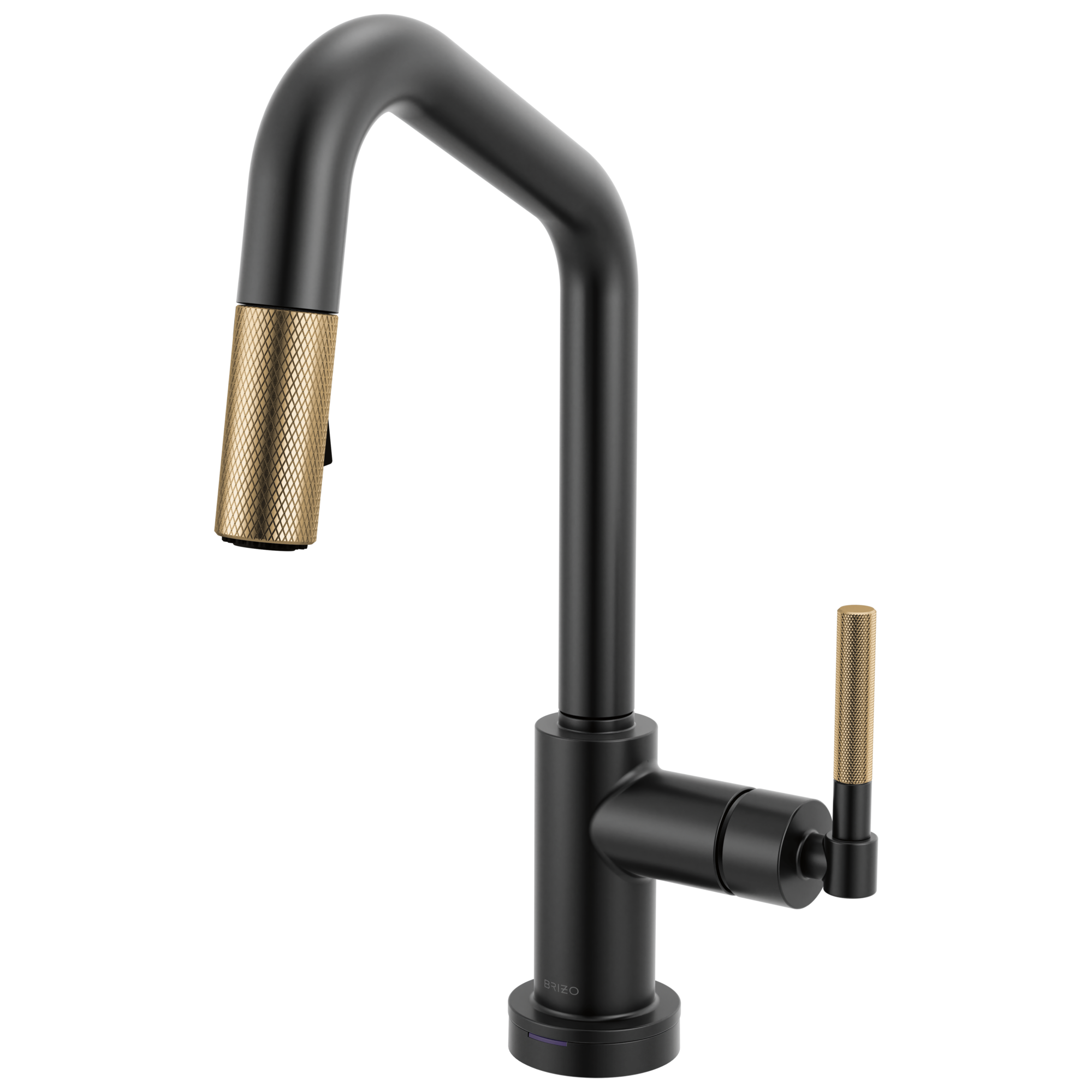 Brizo Litze Mezcladora Prep Extraíble SmartTouch® — Surtidor en Ángulo, Manija Knurled — Negro Mate/Oro Luxe