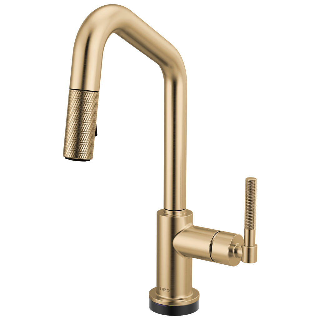 Brizo Litze Mezcladora Prep Extraíble SmartTouch® — Surtidor en Ángulo, Manija Knurled — Oro Luxe