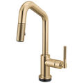 Brizo Litze Mezcladora Prep Extraíble SmartTouch® — Surtidor en Ángulo, Manija Knurled — Oro Luxe