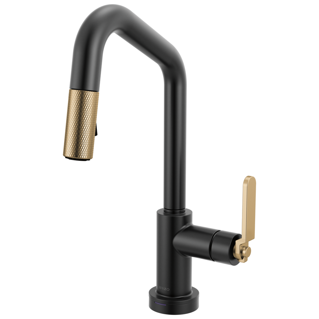 Brizo Litze Mezcladora Prep Extraíble SmartTouch® — Surtidor en Ángulo, Manija Industrial — Negro Mate/Oro Luxe