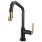 Brizo Litze Mezcladora Prep Extraíble SmartTouch® — Surtidor en Ángulo, Manija Industrial — Negro Mate/Oro Luxe