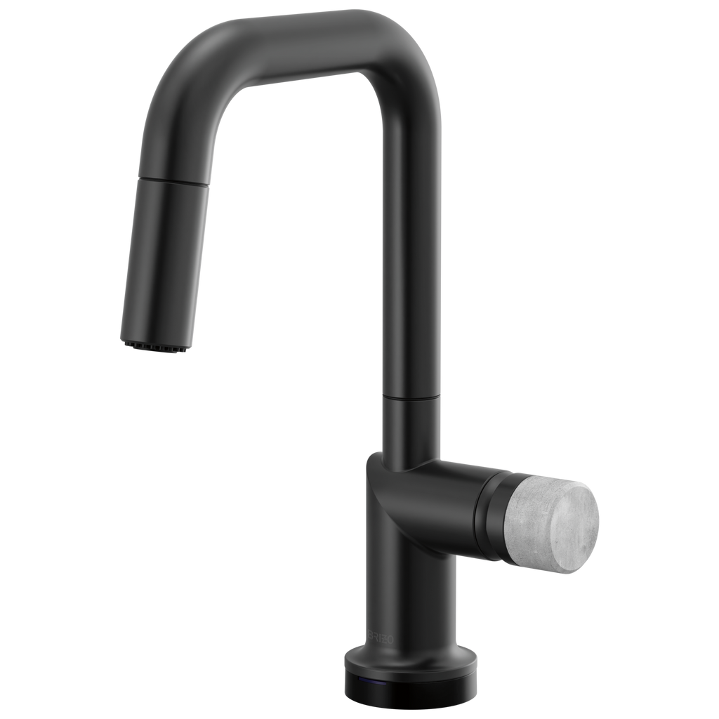 Brizo Odin Mezcladora Prep Extraíble SmartTouch® — Surtidor Cuadrado — Negro Mate — Perilla de Concreto