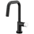 Brizo Odin Mezcladora Prep Extraíble SmartTouch® — Surtidor Cuadrado — Negro Mate — Perilla de Mármol Blanco