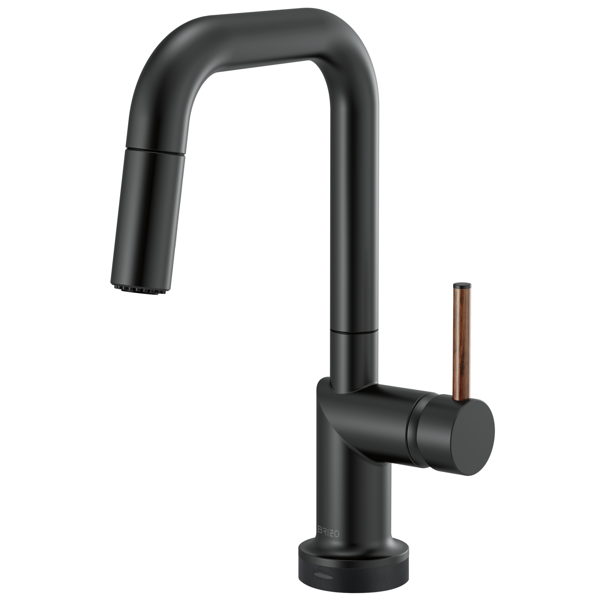 Brizo Odin Mezcladora Prep Extraíble SmartTouch® — Surtidor Cuadrado — Negro Mate — Manija de Madera