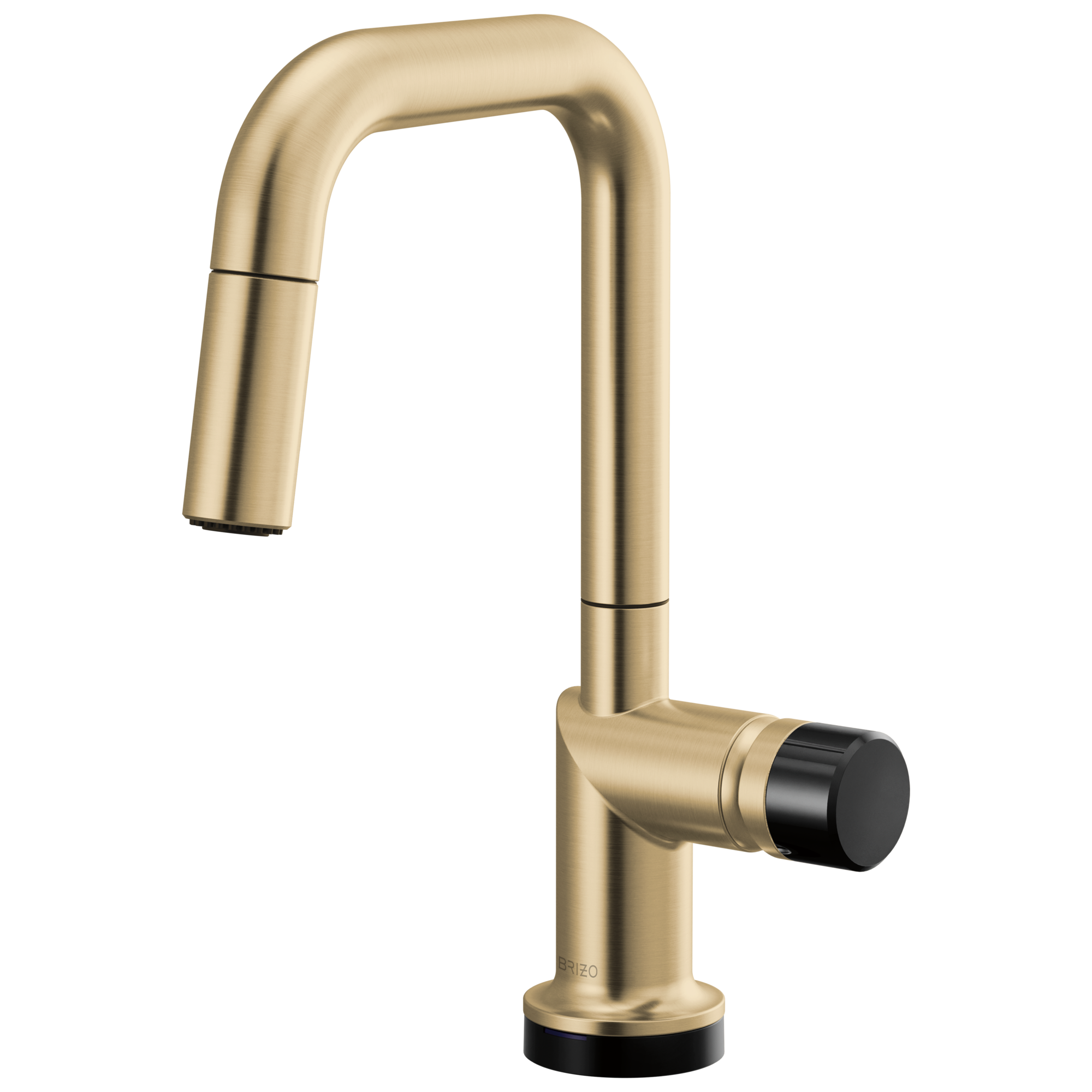 Brizo Odin Mezcladora Prep Extraíble SmartTouch® — Surtidor Cuadrado — Oro Luxe — Perilla con Cristal Negro