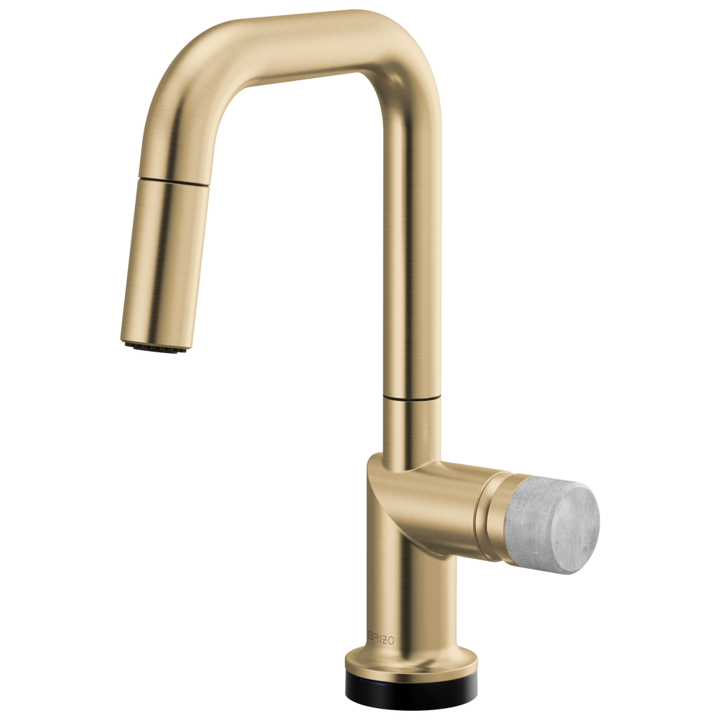 Brizo Odin Mezcladora Prep Extraíble SmartTouch® — Surtidor Cuadrado — Oro Luxe — Perilla de Concreto