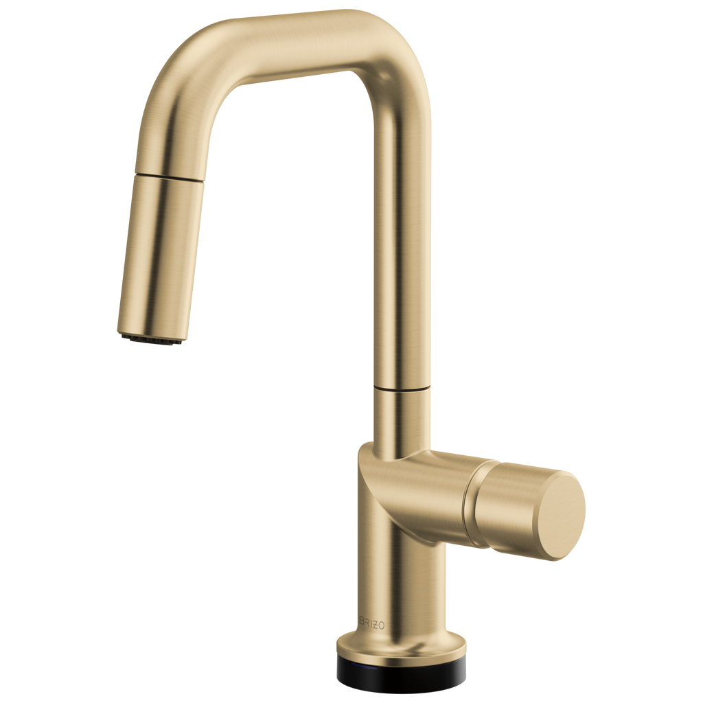 Brizo Odin Mezcladora Prep Extraíble SmartTouch® — Surtidor Cuadrado — Oro Luxe — Perilla Metálica