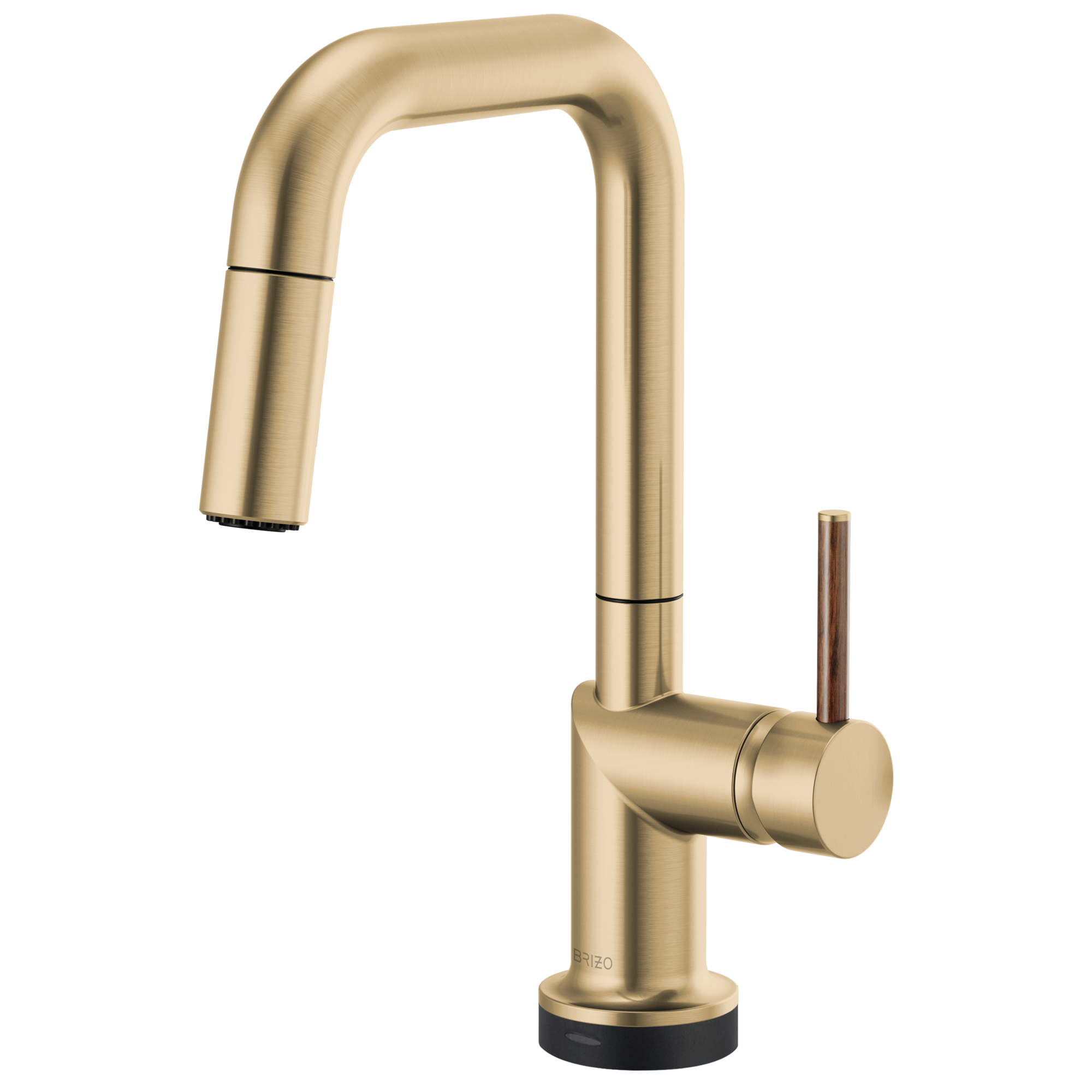 Brizo Odin Mezcladora Prep Extraíble SmartTouch® — Surtidor Cuadrado — Oro Luxe — Manija de Madera