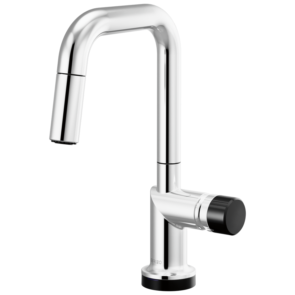 Brizo Odin Mezcladora Prep Extraíble SmartTouch® — Surtidor Cuadrado — Cromo — Perilla con Cristal Negro