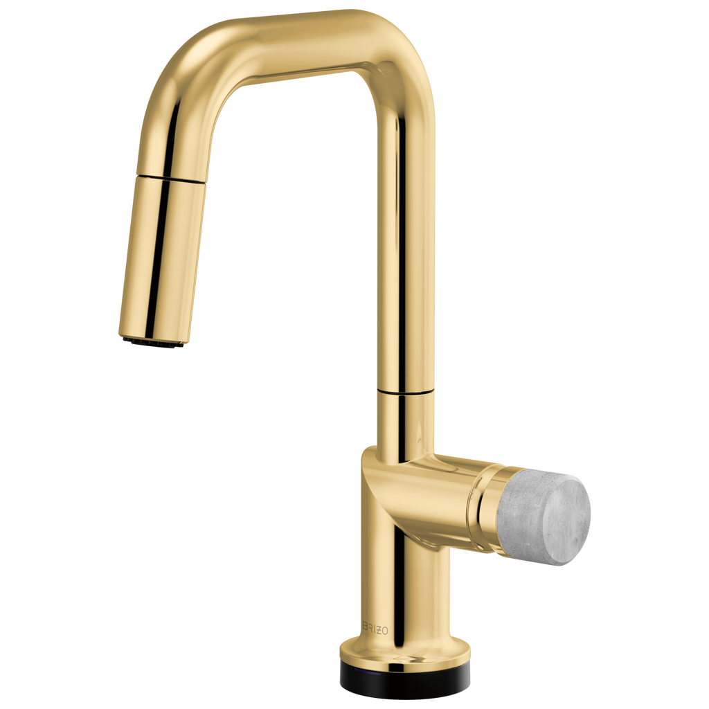 Brizo Odin Mezcladora Prep Extraíble SmartTouch® — Surtidor Cuadrado — Oro Pulido — Perilla de Concreto