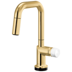 Brizo Odin Mezcladora Prep Extraíble SmartTouch® — Surtidor Cuadrado — Oro Pulido — Perilla de Mármol Blanco