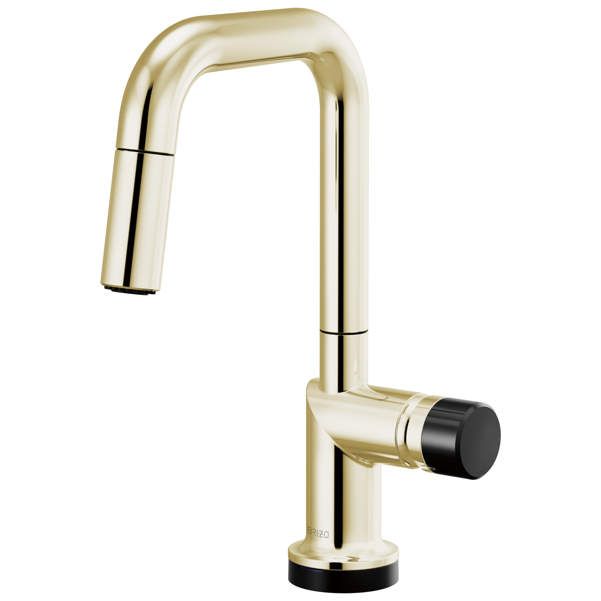 Brizo Odin Mezcladora Prep Extraíble SmartTouch® — Surtidor Cuadrado — Níquel Pulido — Perilla con Cristal Negro