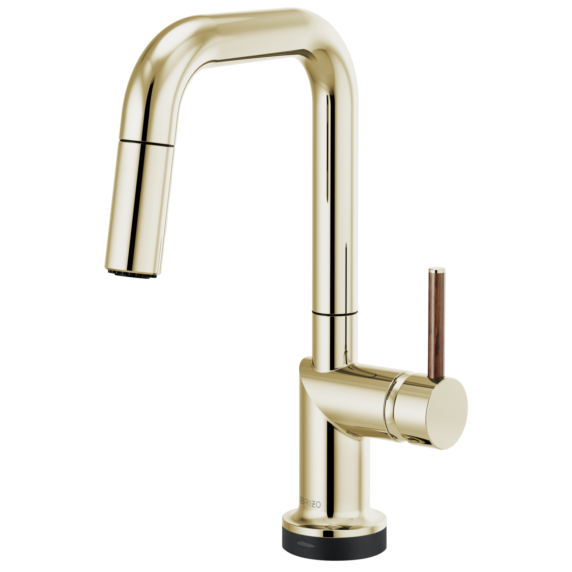 Brizo Odin Mezcladora Prep Extraíble SmartTouch® — Surtidor Cuadrado — Níquel Pulido — Manija de Madera
