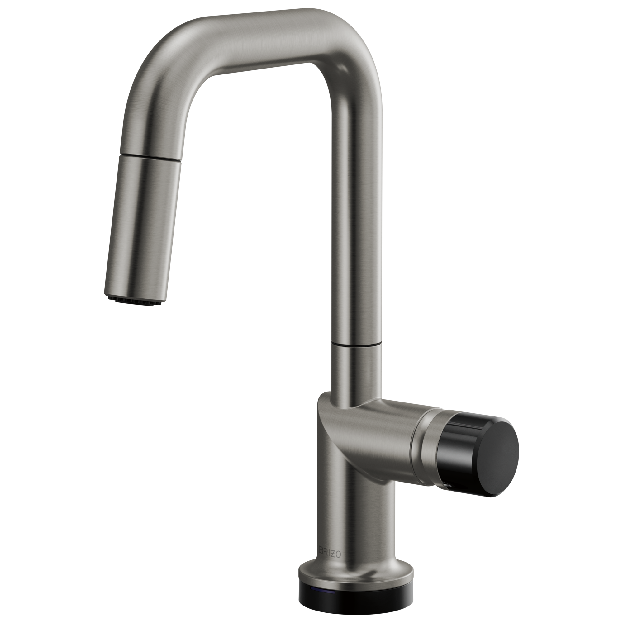 Brizo Odin Mezcladora Prep Extraíble SmartTouch® — Surtidor Cuadrado — Acero Luxe — Perilla con Cristal Negro