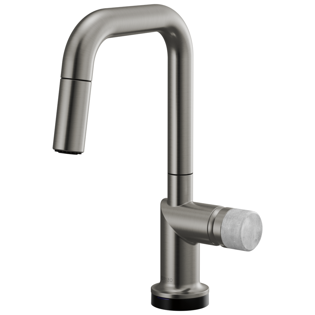 Brizo Odin Mezcladora Prep Extraíble SmartTouch® — Surtidor Cuadrado — Acero Luxe — Perilla de Concreto