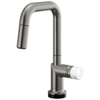 Brizo Odin Mezcladora Prep Extraíble SmartTouch® — Surtidor Cuadrado — Acero Luxe — Perilla de Mármol Blanco