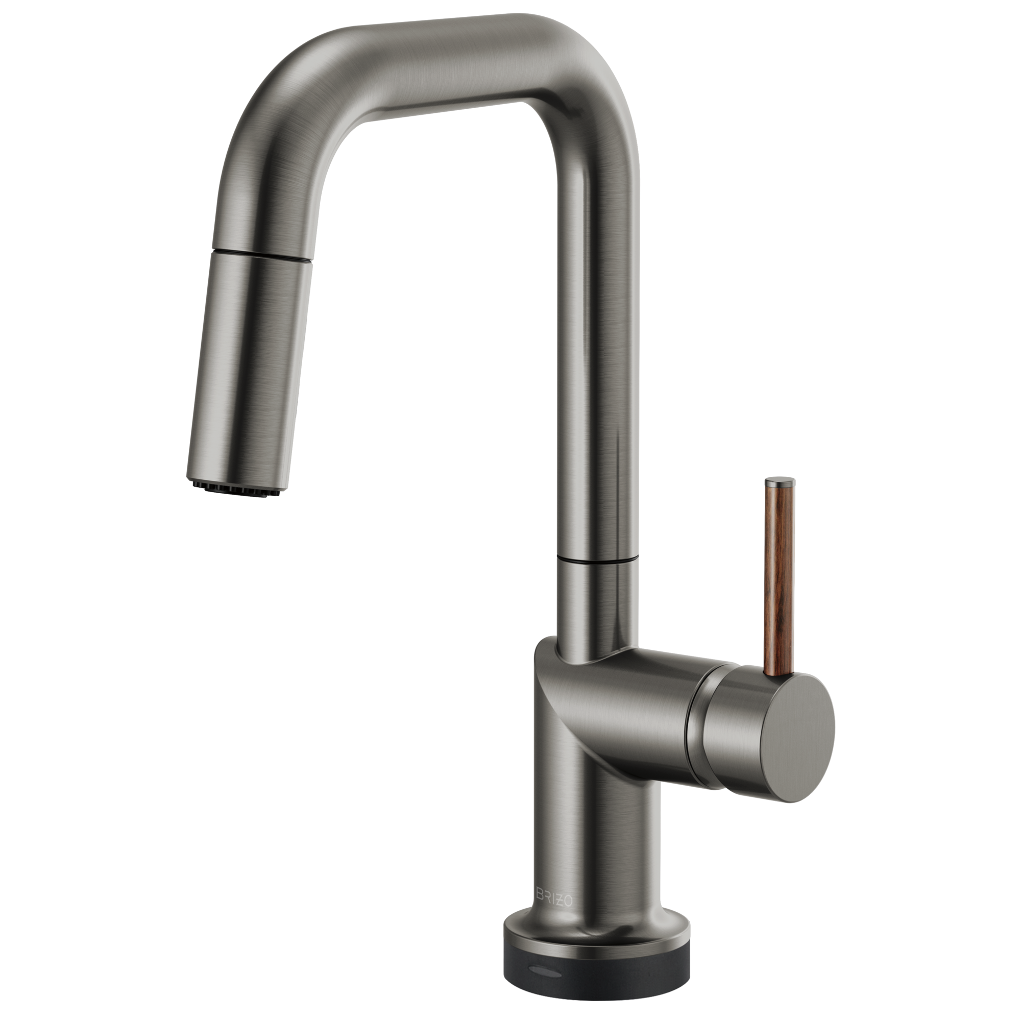 Brizo Odin Mezcladora Prep Extraíble SmartTouch® — Surtidor Cuadrado — Acero Luxe — Manija de Madera