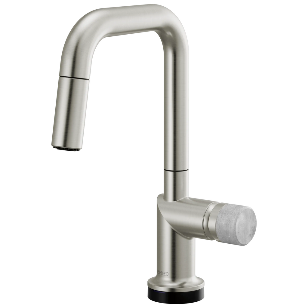 Brizo Odin Mezcladora Prep Extraíble SmartTouch® — Surtidor Cuadrado — Acero Inoxidable — Perilla de Concreto