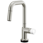 Brizo Odin Mezcladora Prep Extraíble SmartTouch® — Surtidor Cuadrado — Acero Inoxidable — Perilla de Mármol Blanco