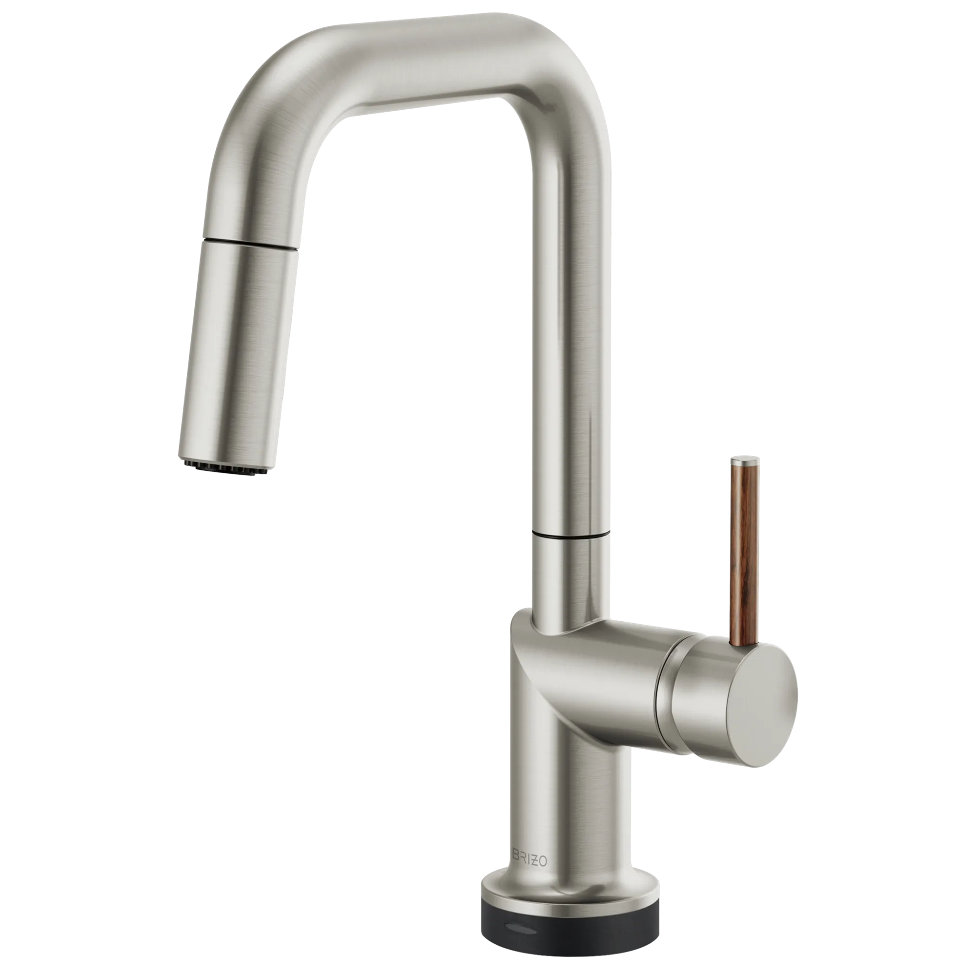 Brizo Odin Mezcladora Prep Extraíble SmartTouch® — Surtidor Cuadrado — Acero Inoxidable — Manija de Madera